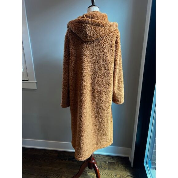 Pretty Garden Women's Knee Length Teddy Bear Fleece Coat with Hood Size L - Picture 2 of 10